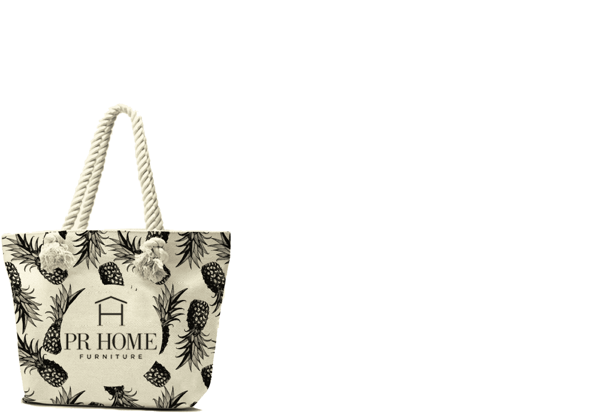 tan tote bag with black text and pineapple images