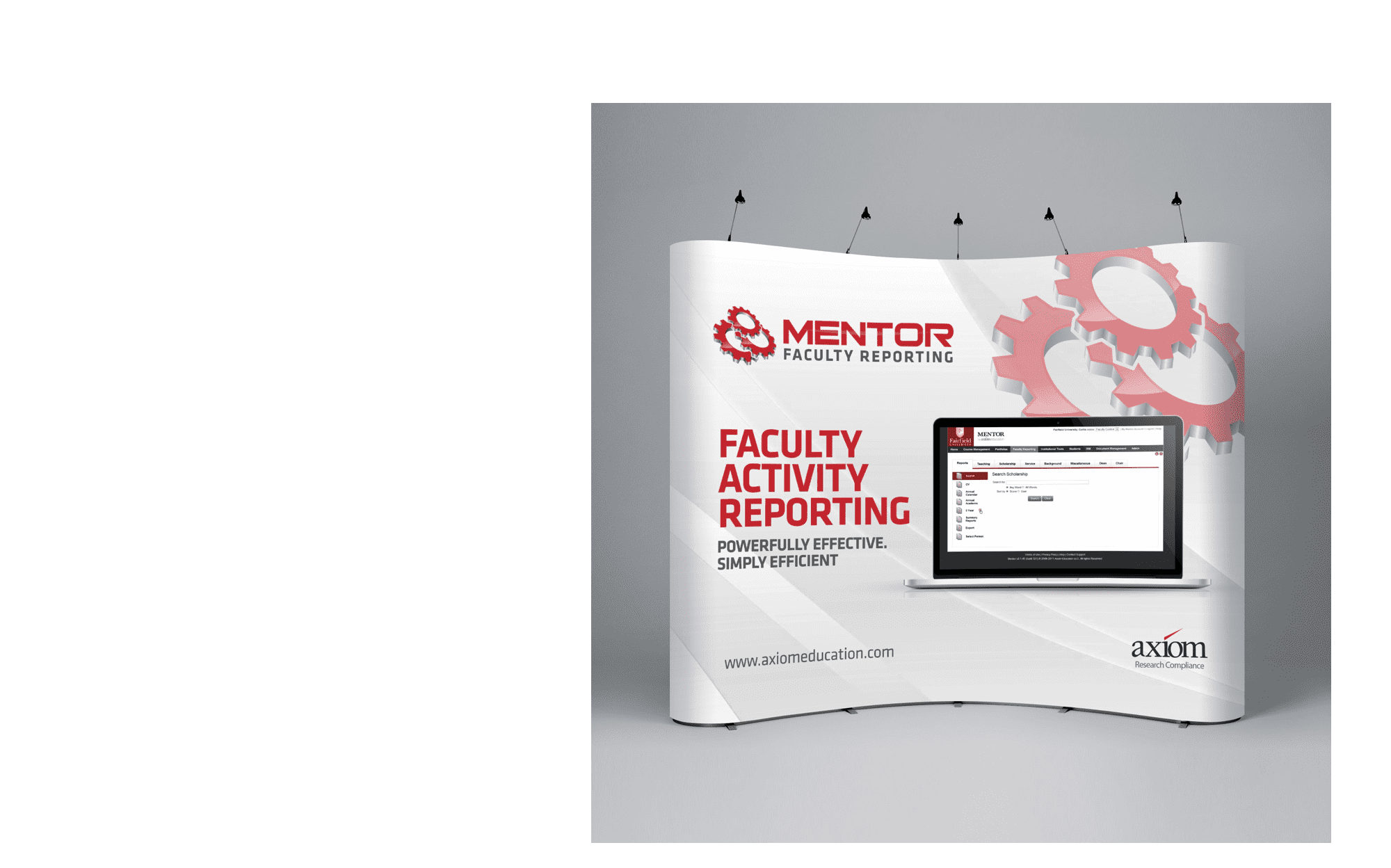 white banner with red text, gray text and an image of a laptop