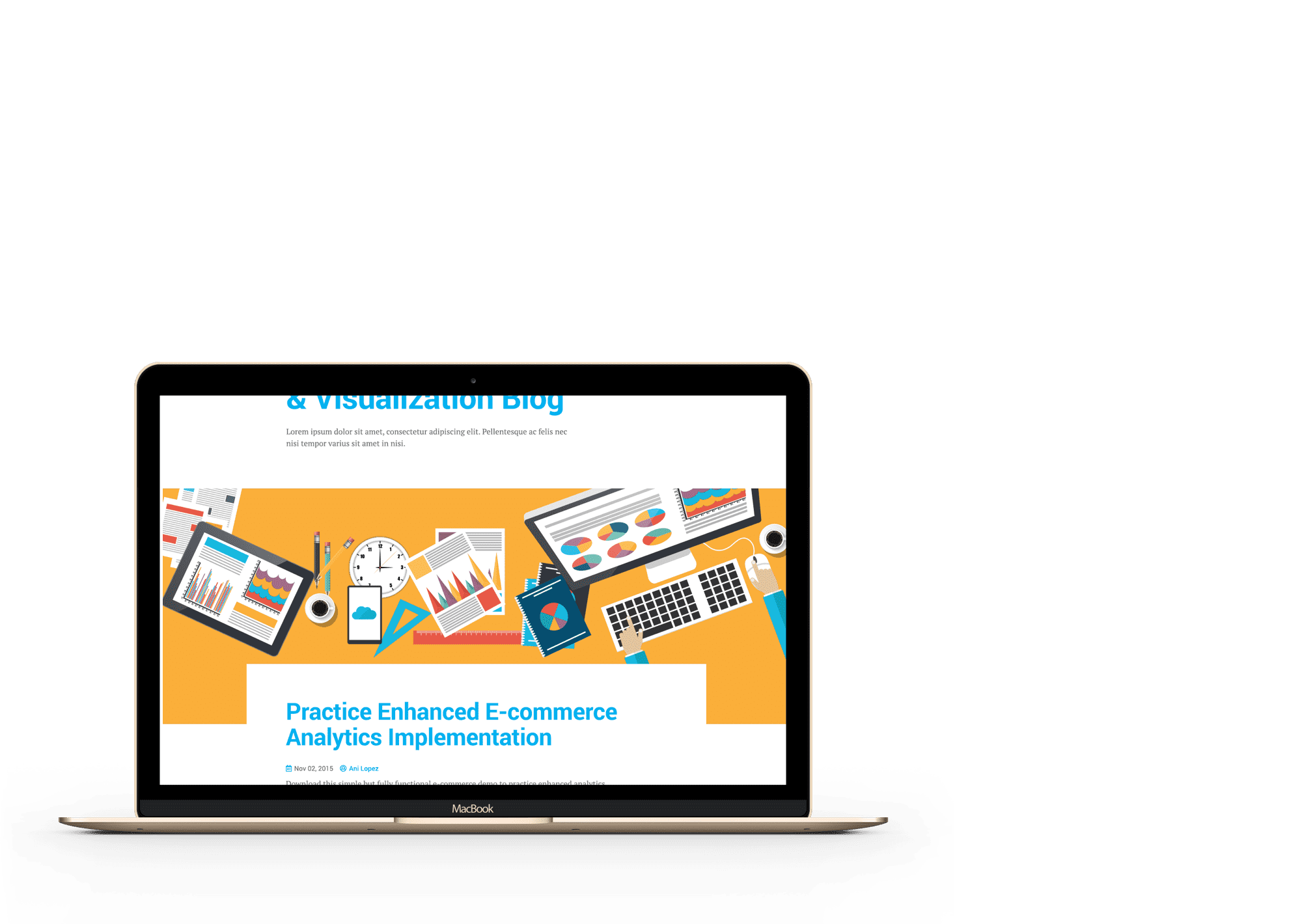 open laptop with an orange blog page on the screen