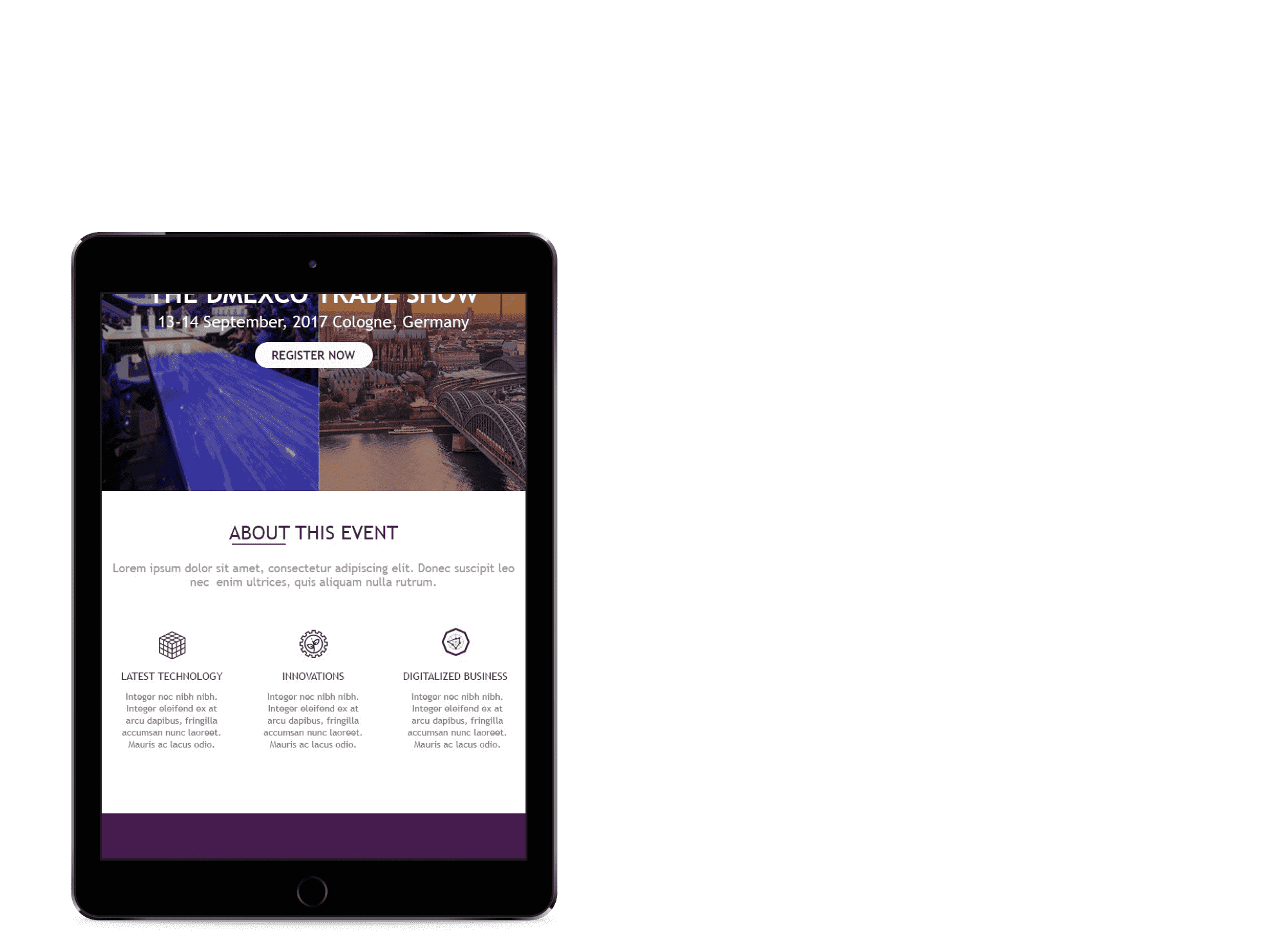 tablet with a page displaying photos and text