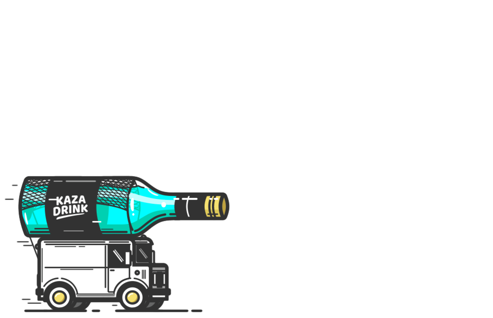 white truck delivering a beverage bottle that's longer than the truck