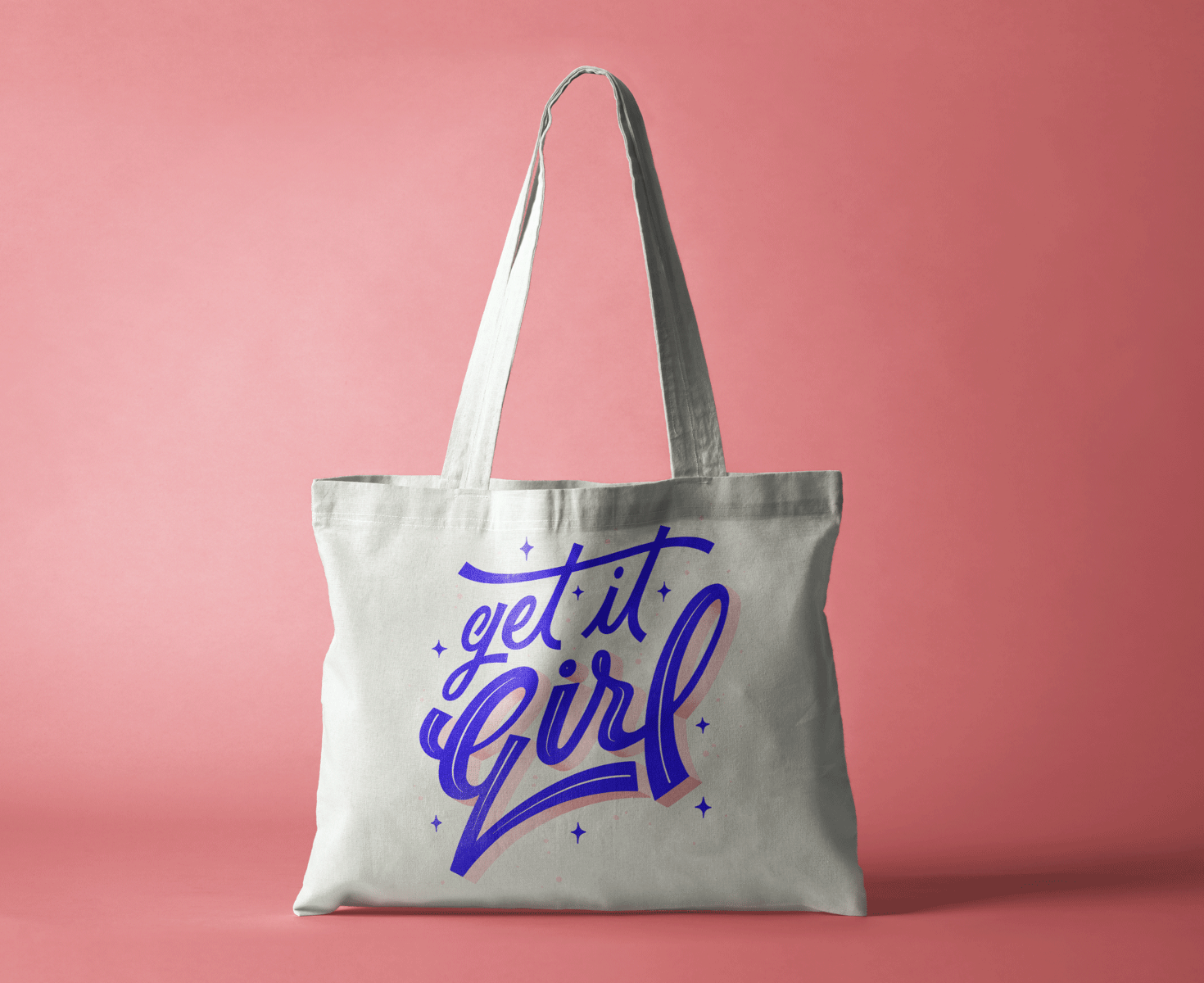 white shopping bag on pink background