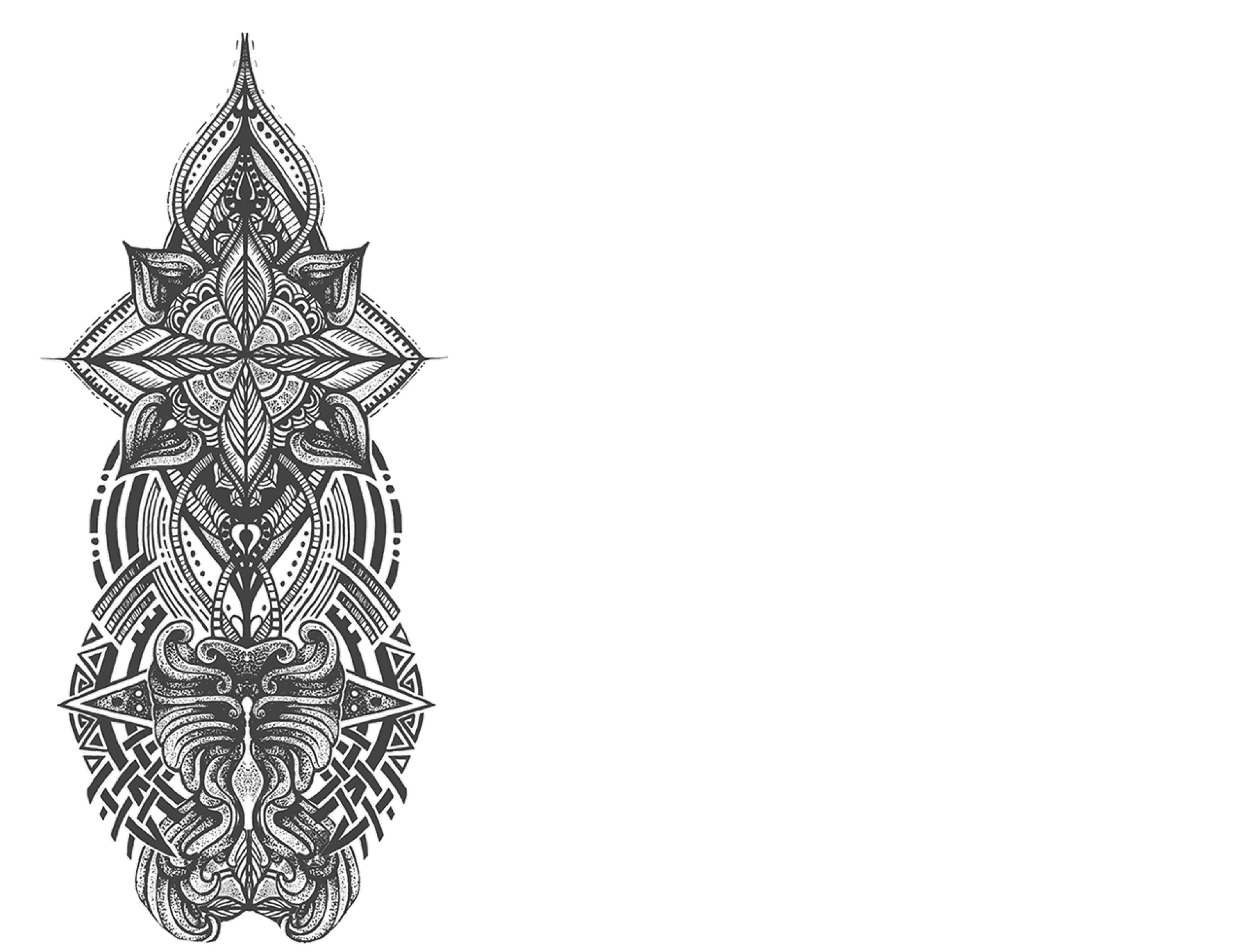 complex black line tattoo design on a white background