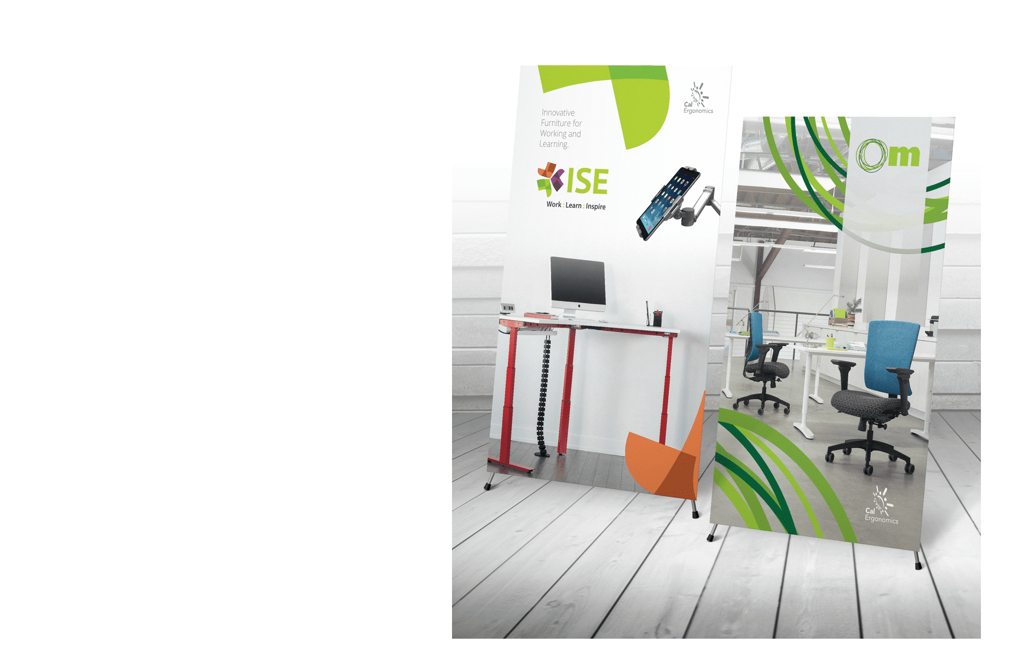 two colorful trade show banners