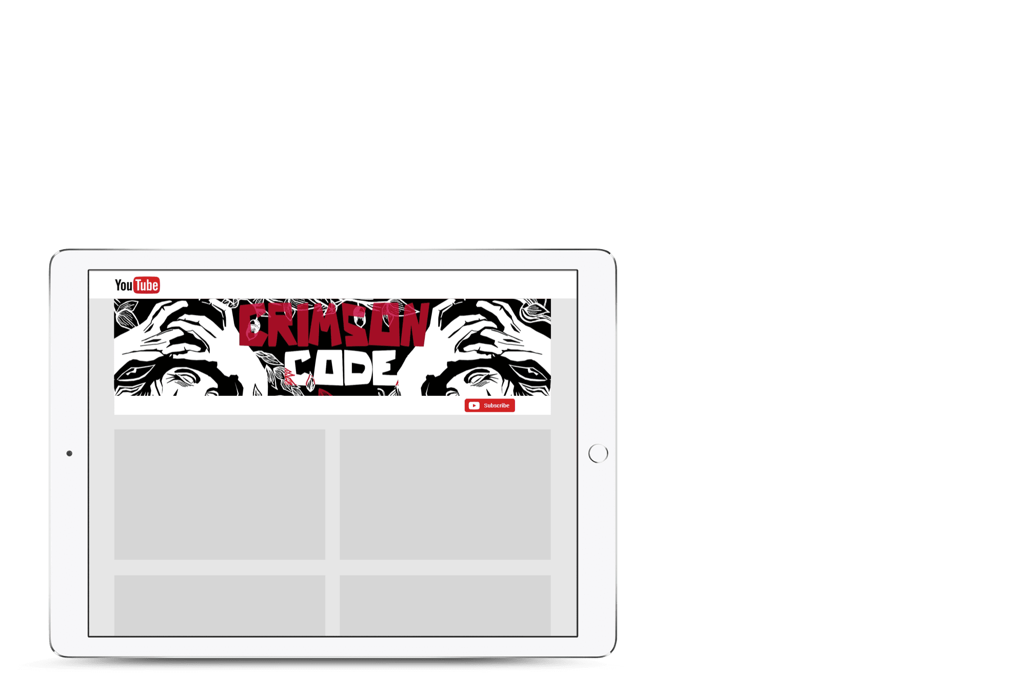 tablet with a black, white and red Youtube channel on the screen