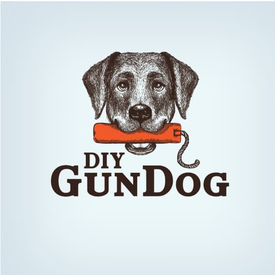 Logo design dog with a TNT-bomb in the mouth for the brand: 
DIY Gun Dog

