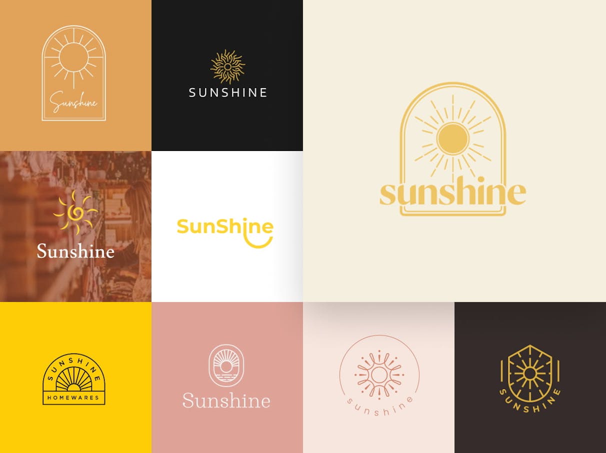 Een verzameling van verschillende logo's gemaakt in een ontwerpwedstrijd voor Sunshine Homewares