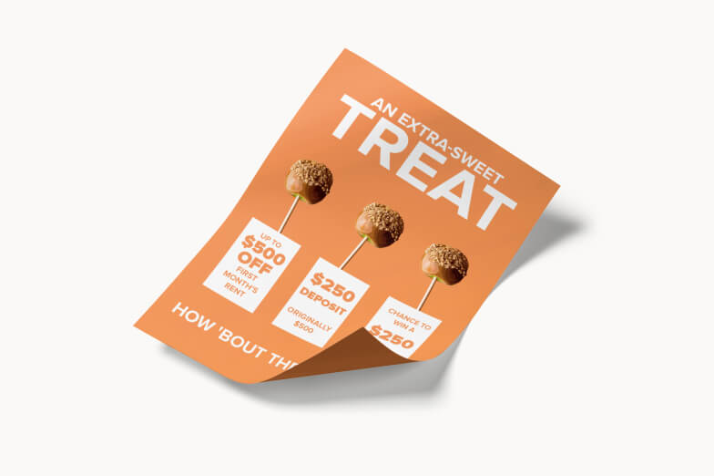 Ein Flyer mit Rabatten für ein Süßwarengeschäft